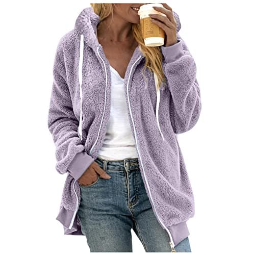 Oversized Sherpa Fleece Jacket for Women Warm Winter Coat Zip Up Pockets