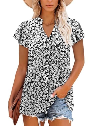 Angerella Women's Summer Dressy Casual Short Sleeve V-Neck Tops for Leggings