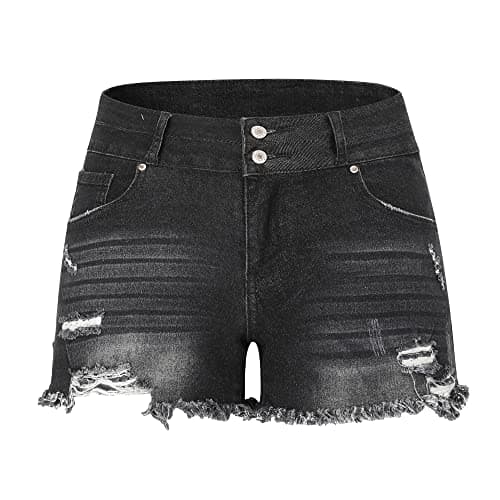 Thunder Star Women's Mid Rise Ripped Stretch Denim Shorts