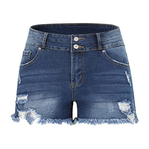 Thunder Star Women's Mid Rise Ripped Stretch Denim Shorts