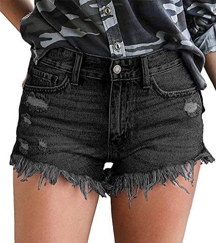 OnlyPuff Women's Ripped Mid-Waisted Denim Shorts