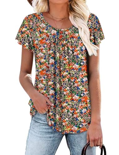 Angerella Women's Flirty Summer Pleated Floral Tunic Top S-3XL
