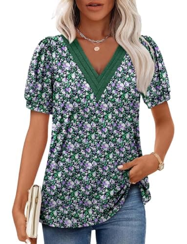 Angerella Women's Casual V-Neck Short Sleeve Tunic Top
