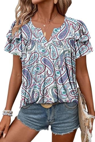 Angerella Women's Floral Print Short Sleeve V-Neck Tunic Tops