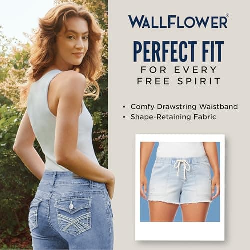 WallFlower Women's Insta Stretch Denim Jogger Shorts Juniors Mid-Rise