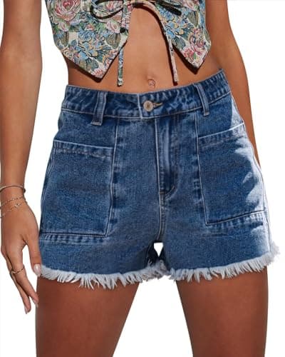 Magritte Mid-Waisted Ripped Denim Shorts for Women