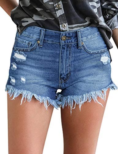 Luvamia Women's Casual High-Waisted Frayed Denim Shorts