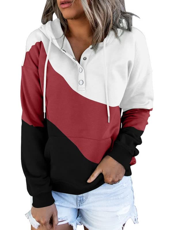 2024 Women's Casual Button Collar Hoodie Sweatshirt