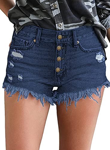Luvamia Women's Casual High-Waisted Frayed Denim Shorts