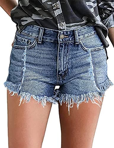 Necooer Women's Casual Mid-Waist Stretch Denim Shorts