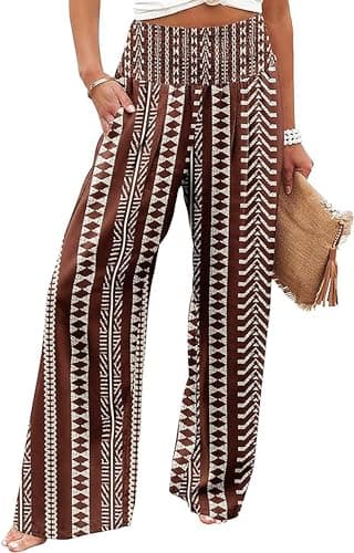 Bbkkuck Women's Elastic High-Waisted Wide Leg Palazzo Pants with Pockets