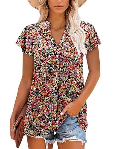 Angerella Women's Summer Dressy Casual Short Sleeve V-Neck Tops for Leggings