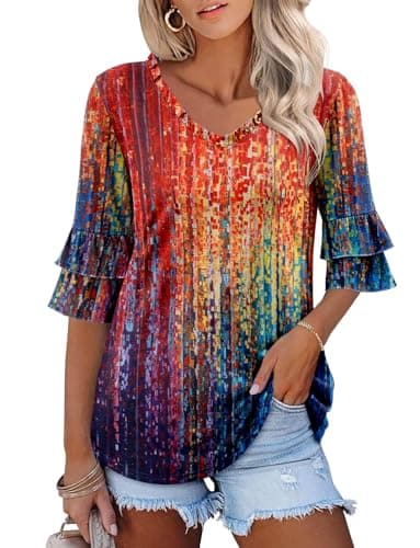 Angerella Women's Dressy 3/4 Sleeve Boho Tunic Tops