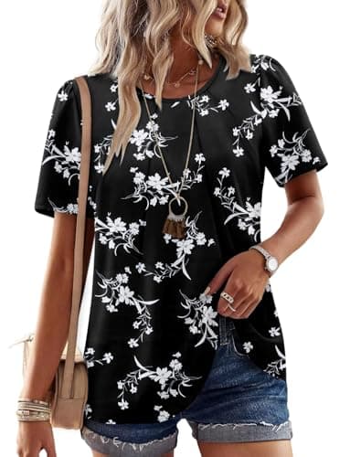 Angerella Women's Chiffon Floral Short Sleeve Blouse Summer Casual Top