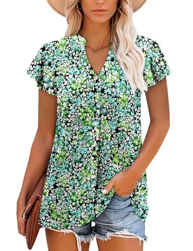 Angerella Women's Summer Dressy Casual Short Sleeve V-Neck Tops for Leggings