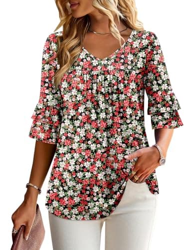 Angerella Dressy 3/4 Sleeve V-Neck Tunic Tops Spring Summer Tops