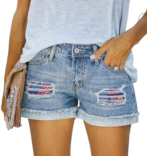 Womens Denim Jean Shorts with Button Pockets for Summer