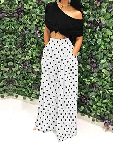 ADILACA Women's High Waisted Flowy Palazzo Pants