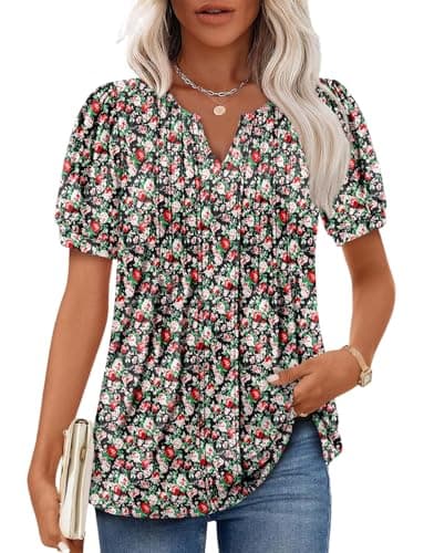 Angerella Women's Casual V-Neck Short Sleeve Tunic Top