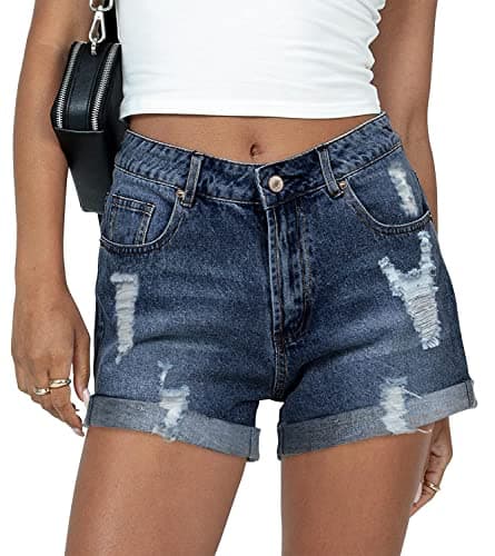 Womens Denim Jean Shorts with Button Pockets for Summer