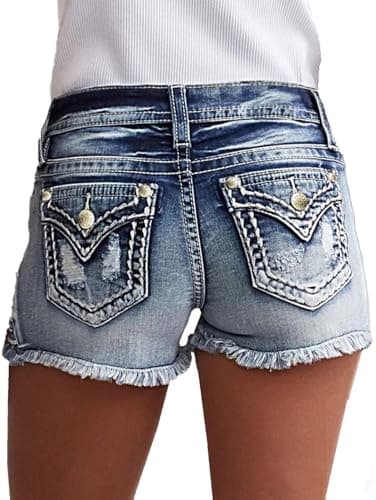 Flamingals Women's Ripped Denim Low-Waist Skinny Shorts