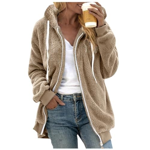 Oversized Sherpa Fleece Jacket for Women Warm Winter Coat Zip Up Pockets