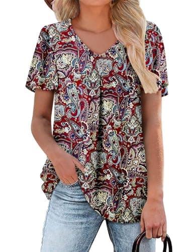 Angerella Women's Summer Dressy Casual Short Sleeve V-Neck Tops for Leggings