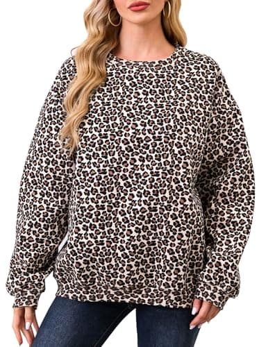 Oversized Women's Camo Sweatshirt with Maple Leaf Print Fleece Hoodie
