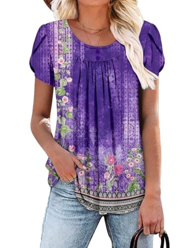 Angerella Women's Flirty Summer Pleated Floral Tunic Top S-3XL