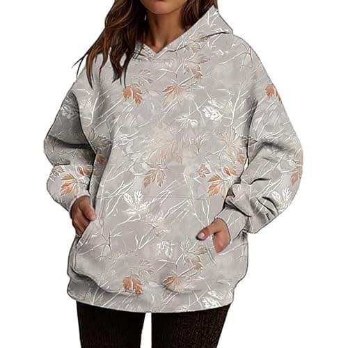 Weinexra Women's Oversized Camo Maple Leaf Hoodie