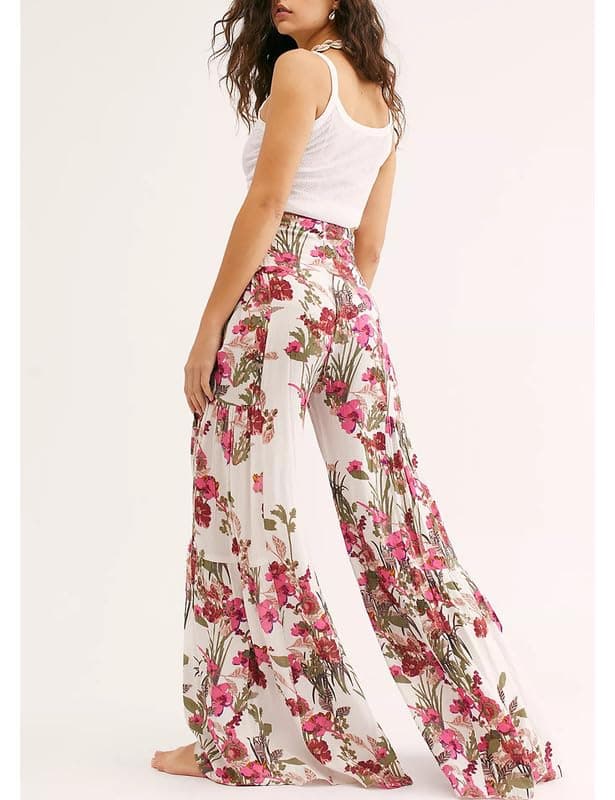 Lrady Women's Boho Printed Wide Leg Palazzo Pants