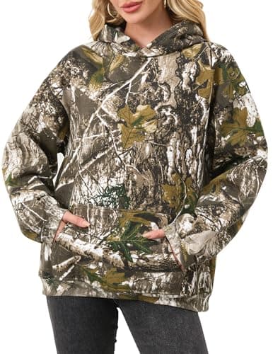 Eutten Womens Camo Hoodies Maple Leaf Print Oversized Fleece Sweatshirt with Pocket