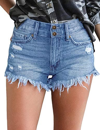 Luvamia Women's Casual High-Waisted Frayed Denim Shorts