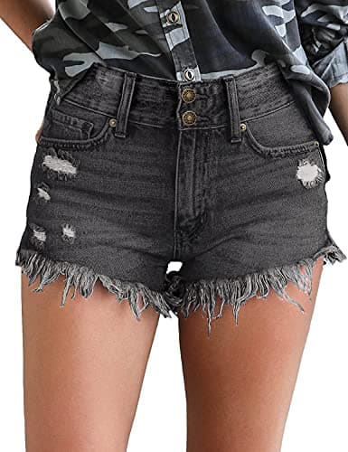 Luvamia Women's Casual High-Waisted Frayed Denim Shorts