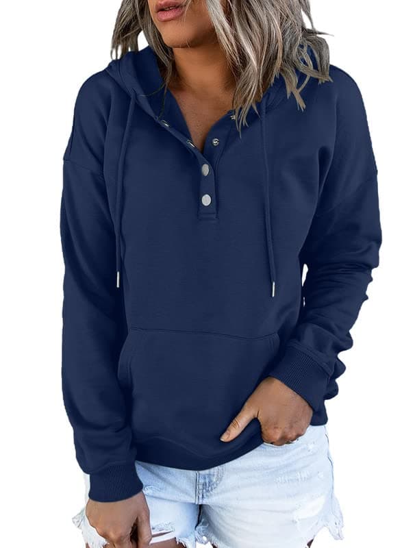 2024 Women's Casual Button Collar Hoodie Sweatshirt