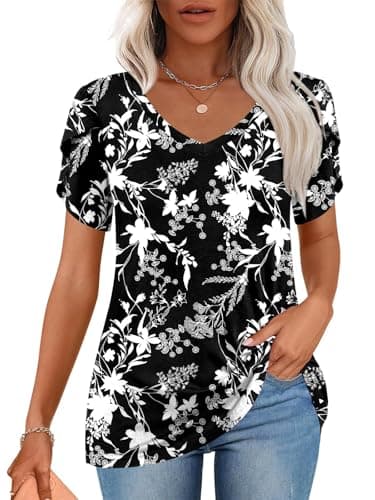 CATHY 2025 Women's Short Sleeve V-Neck Tunic Tops S-4XL