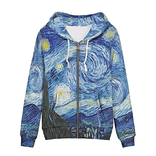 Irisjudy Monet Art Color Stripe Zip Hoodie for Women
