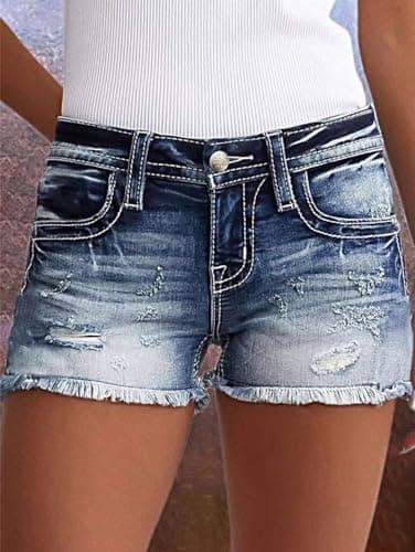 Flamingals Women's Mid-Waisted Ripped Denim Shorts