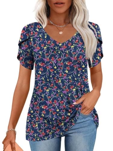 CATHY 2025 Women's Short Sleeve V-Neck Tunic Tops S-4XL