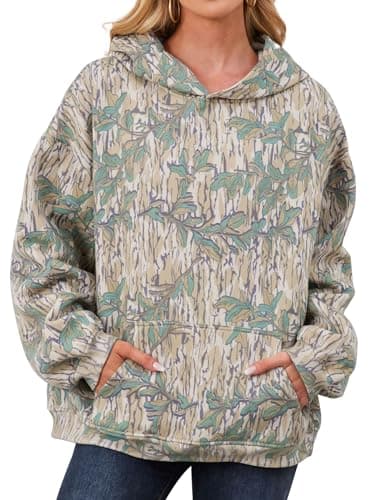 Eutten Womens Camo Hoodies Maple Leaf Print Oversized Fleece Sweatshirt with Pocket