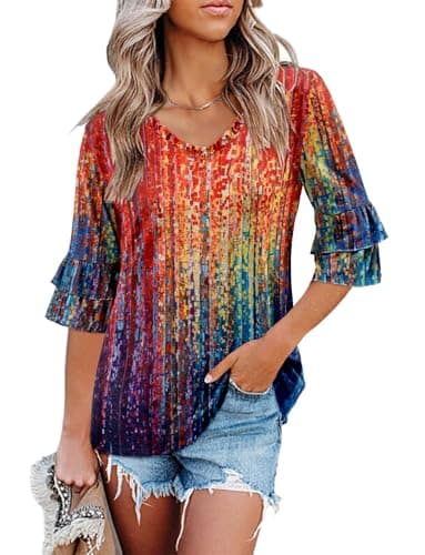 Angerella Women's Dressy 3/4 Sleeve Boho Tunic Tops