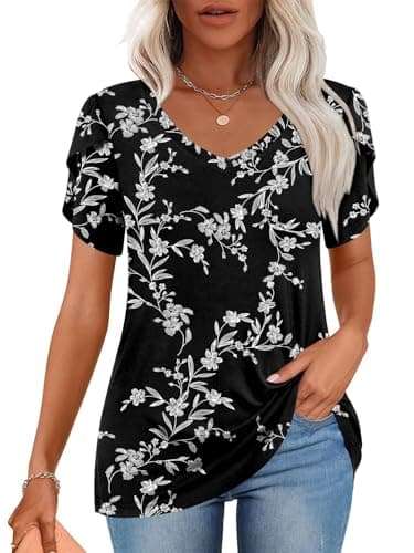 CATHY 2025 Women's Short Sleeve V-Neck Tunic Tops S-4XL