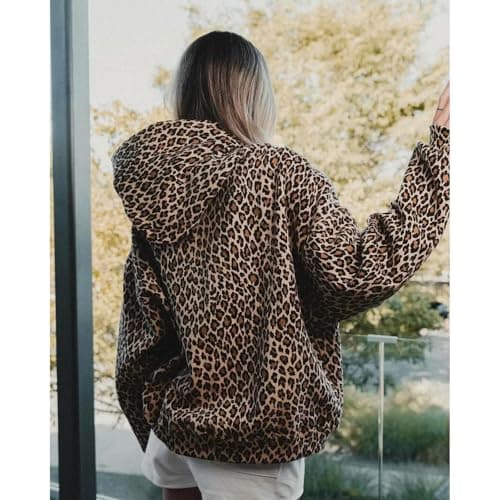 2000s Ckuea Y2k Cheetah Leopard Print Hoodie Sweatshirt