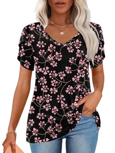 CATHY 2025 Women's Short Sleeve V-Neck Tunic Tops S-4XL