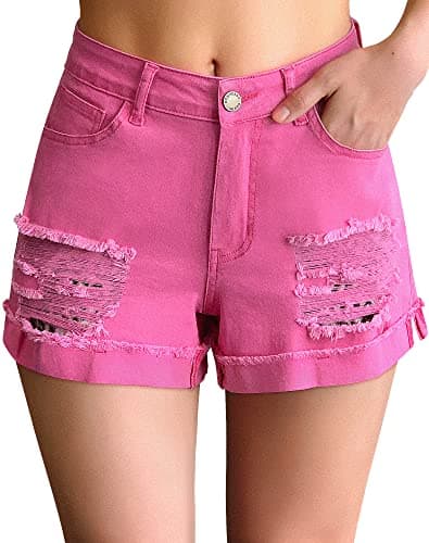 Rosswear Women's Ripped Mid Rise Stretch Denim Shorts