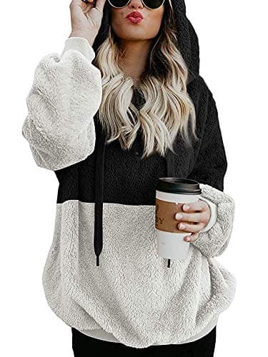 Romanstii Women's Casual Double Fuzzy Sweatshirt Hoodie Outwear S-XXL