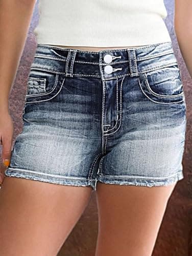 Flamingals Women's Denim Mid Waist Skinny Stretch Shorts