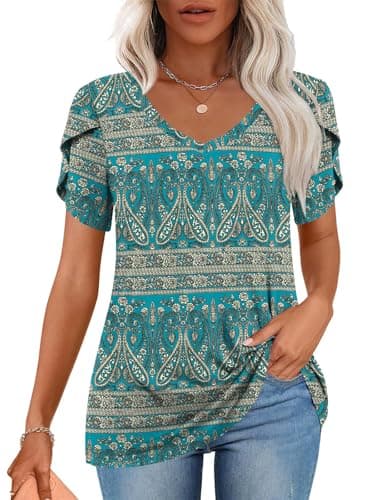 CATHY 2025 Women's Short Sleeve V-Neck Tunic Tops S-4XL