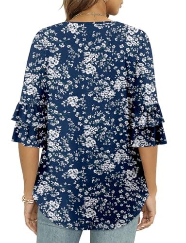 Angerella Dressy 3/4 Sleeve V-Neck Tunic Tops Spring Summer Tops