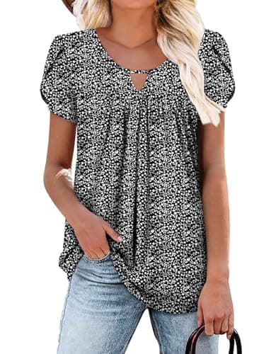 OnlyPuff Women's Pleated Floral Tunic Tops Summer Boho Dress Casual